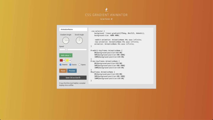 CSS gradient animator homepage