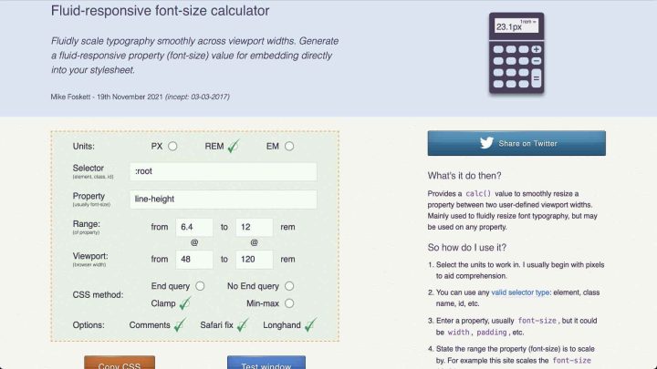 Responsive font calculator homepage